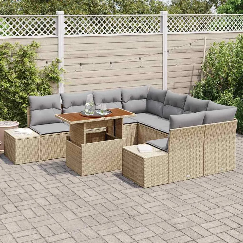 vidaXL Σέτ φαγητού για κήπο 9 pcs Μπεζ, Γκρι 100 x 55 x 73 εκ