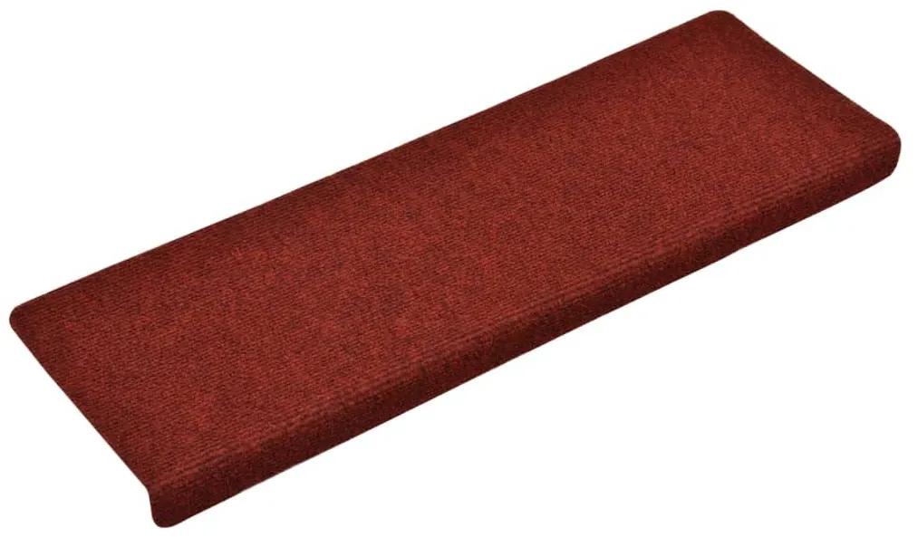 Πατάκια Σκάλας 15 τεμ. Κόκκινα 65x21x4 εκ. Βελονιασμένο Ύφασμα - Κόκκινο