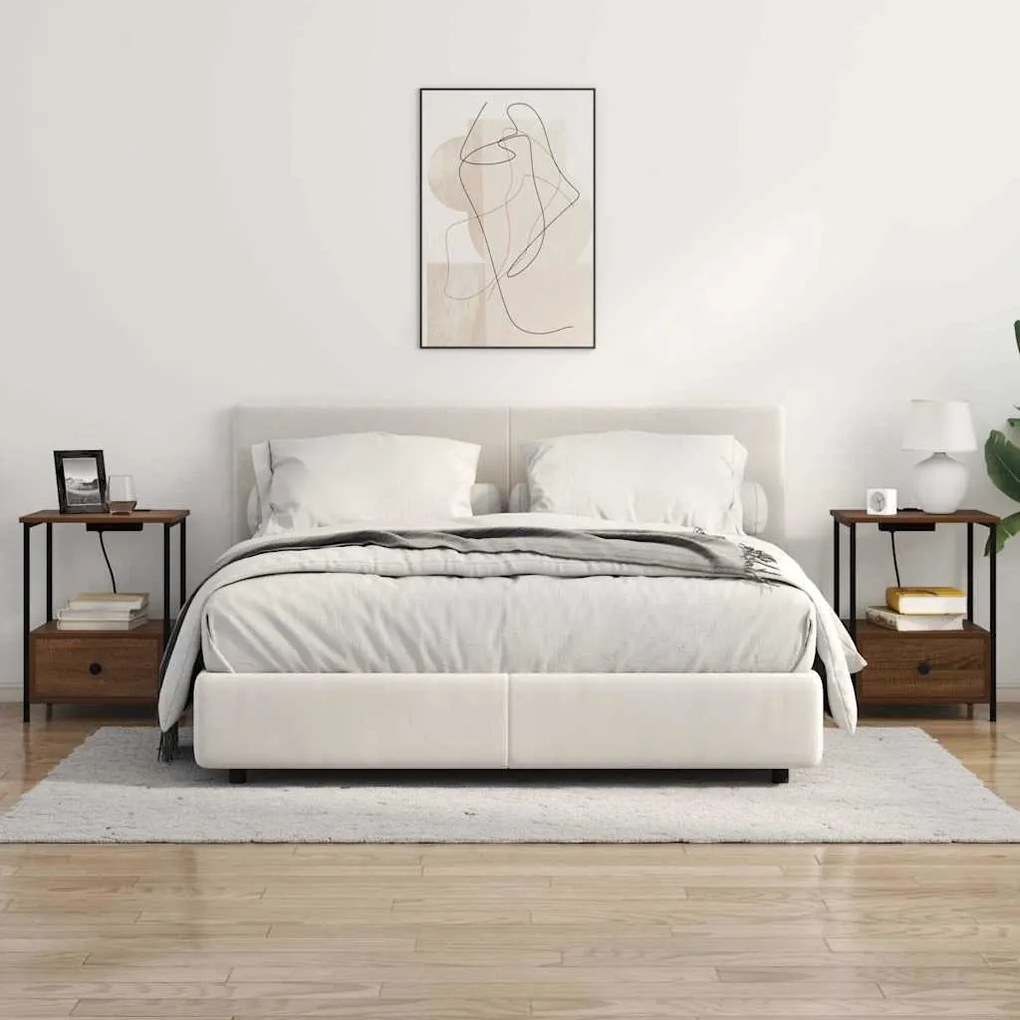 vidaXL Κομοδίνο με Σταθμό Φόρτισης 2 pcs Καφέ δρυς Επεξεργασμένο ξύλο