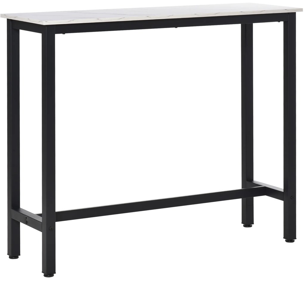HOMCOM Τραπέζι μπαρ σε όψη μαρμάρου, ατσάλινο πλαίσιο, ρυθμιζόμενα πόδια, 120x40x100 cm, Λευκό/Μαύρο