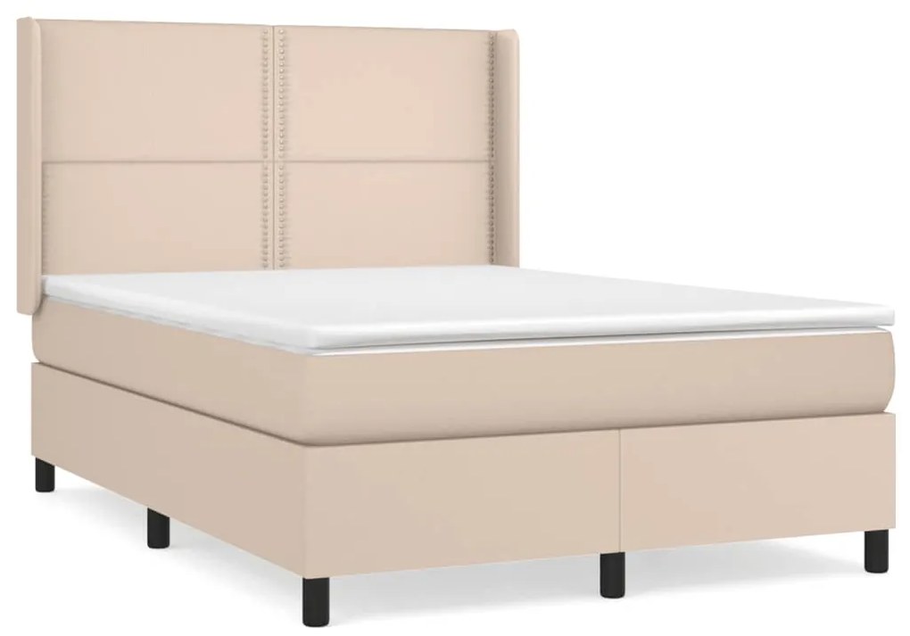 vidaXL Κρεβάτι Boxspring με Στρώμα Καπουτσίνο 140x190εκ.από Συνθ.Δέρμα