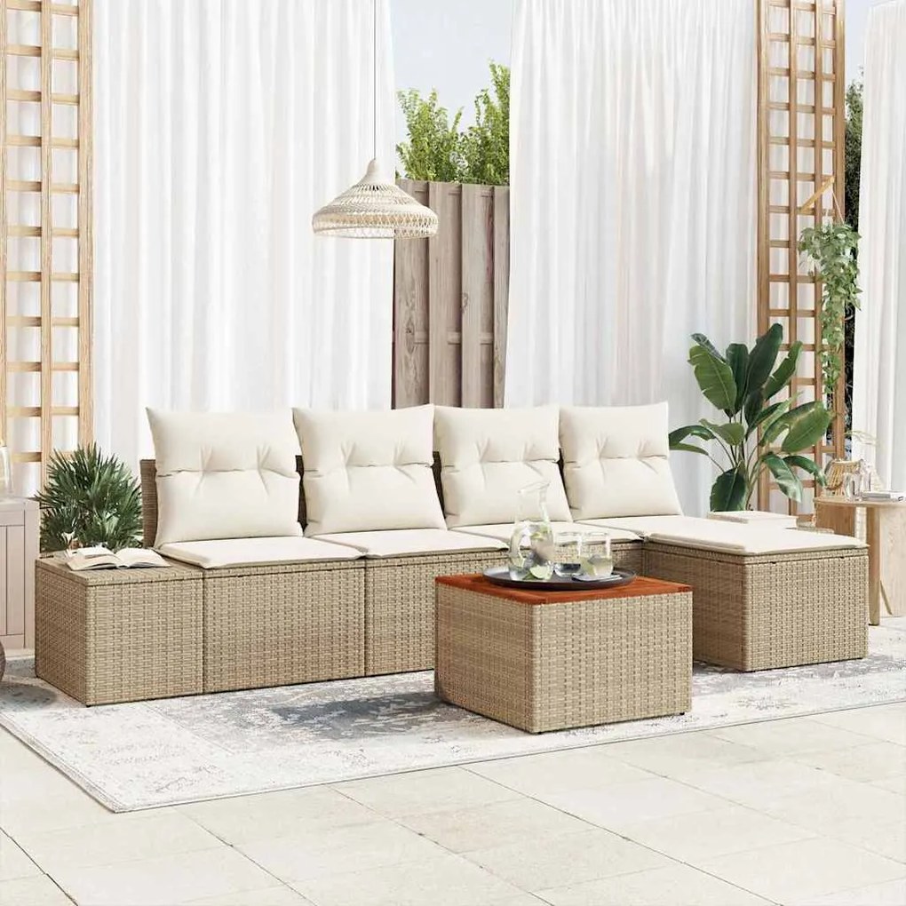 vidaXL Σετ Καναπέ Κήπου με μαξιλάρι 6 pcs Μπεζ Πολυ ράταν