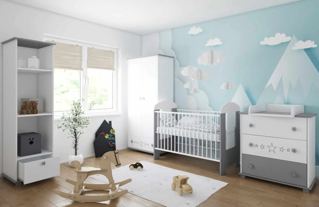 Βρεφικό Κρεβάτι White + Grey Stars  60x120cm  BC10029 BabyCute