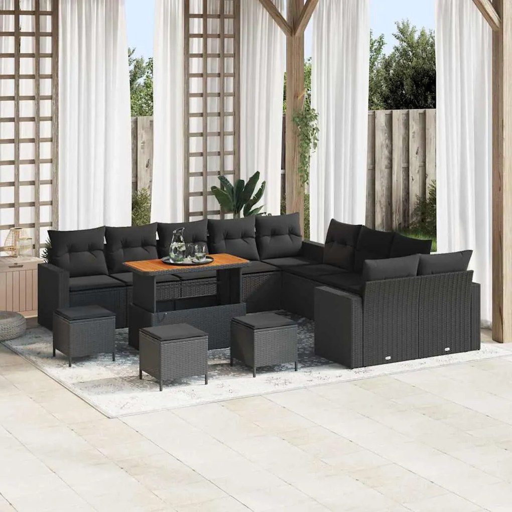vidaXL Σετ Καναπέ Κήπου 14 pcs Μαύρο συνθετικό ρατάν