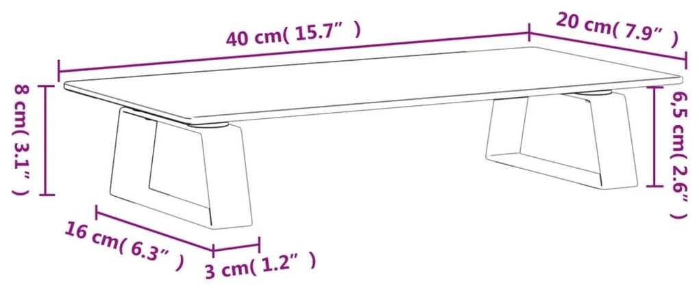 Βάση Οθόνης Μαύρη 40x20x8 εκ. από Ψημένο Γυαλί και Μέταλλο - Μαύρο