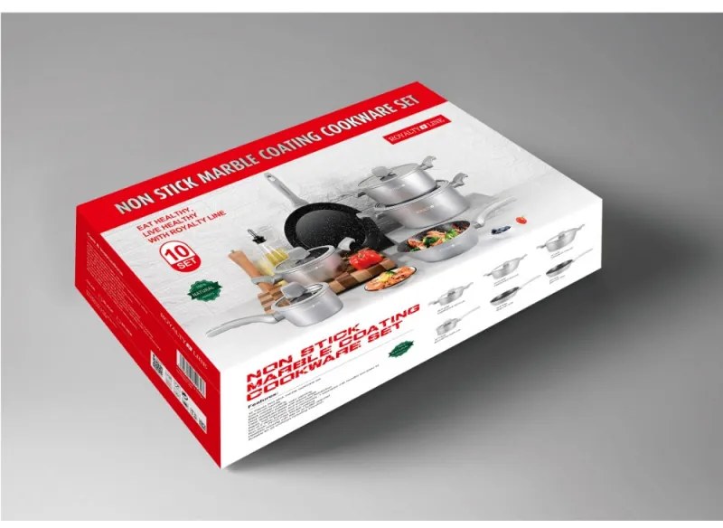 Σετ μαγειρικά σκεύη Royalty Line T010-Silver, 10 τμχ, Επίστρωση μαρμάρου, Επαγωγή, Ασήμι