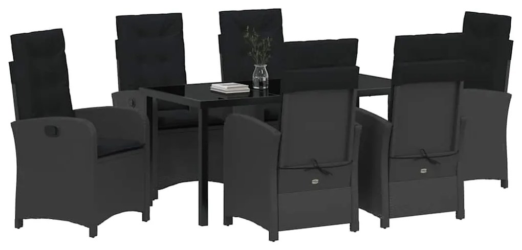 vidaXL Σέτ φαγητού για κήπο 7 pcs Μαύρο συνθετικό ρατάν