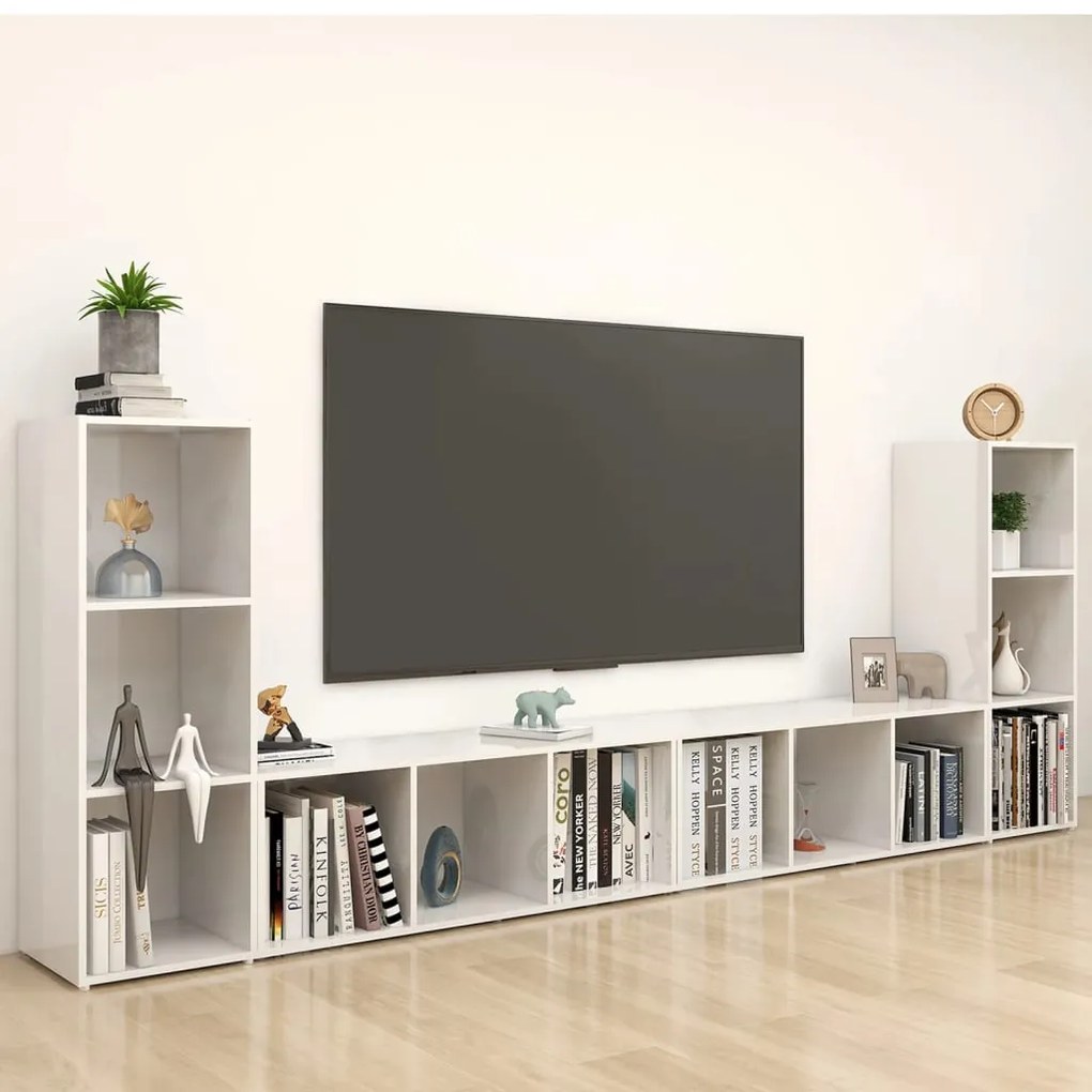 vidaXL Έπιπλα Τηλεόρασης 4 τεμ. Γυαλ. Λευκά 107x35x37 εκ. Μοριοσανίδα