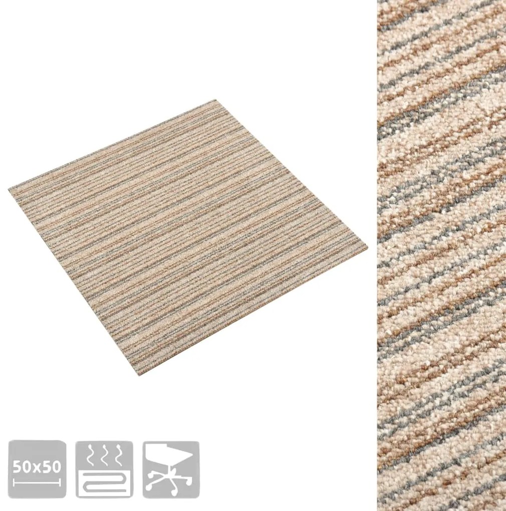 vidaXL Μοκέτα Πλακάκι 20 τεμ. Μπεζ Ριγέ 5 μ² 50x50 εκ.