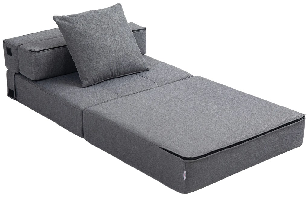 HOMCOM Πολυθρόνα-κρεβάτι, αποσπώμενο κάλυμμα, 70 cm x 70 cm x 61 cm, Σκούρο Γκρι