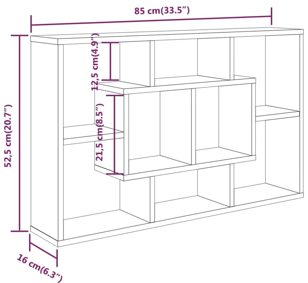 Ραφιέρα Τοίχου Γκρι Σκυροδέματος 85x16x52,5 εκ. Επεξεργ. Ξύλο - Γκρι