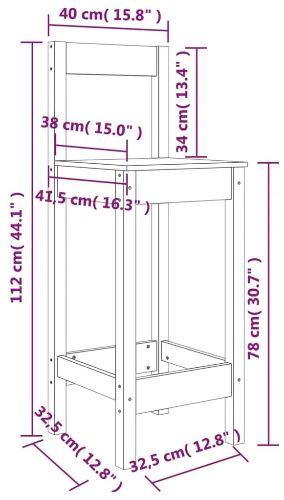 Καρέκλες Μπαρ 2 τεμ. 40x41,5x112 εκ. Μασίφ Ξύλο Πεύκου - Καφέ