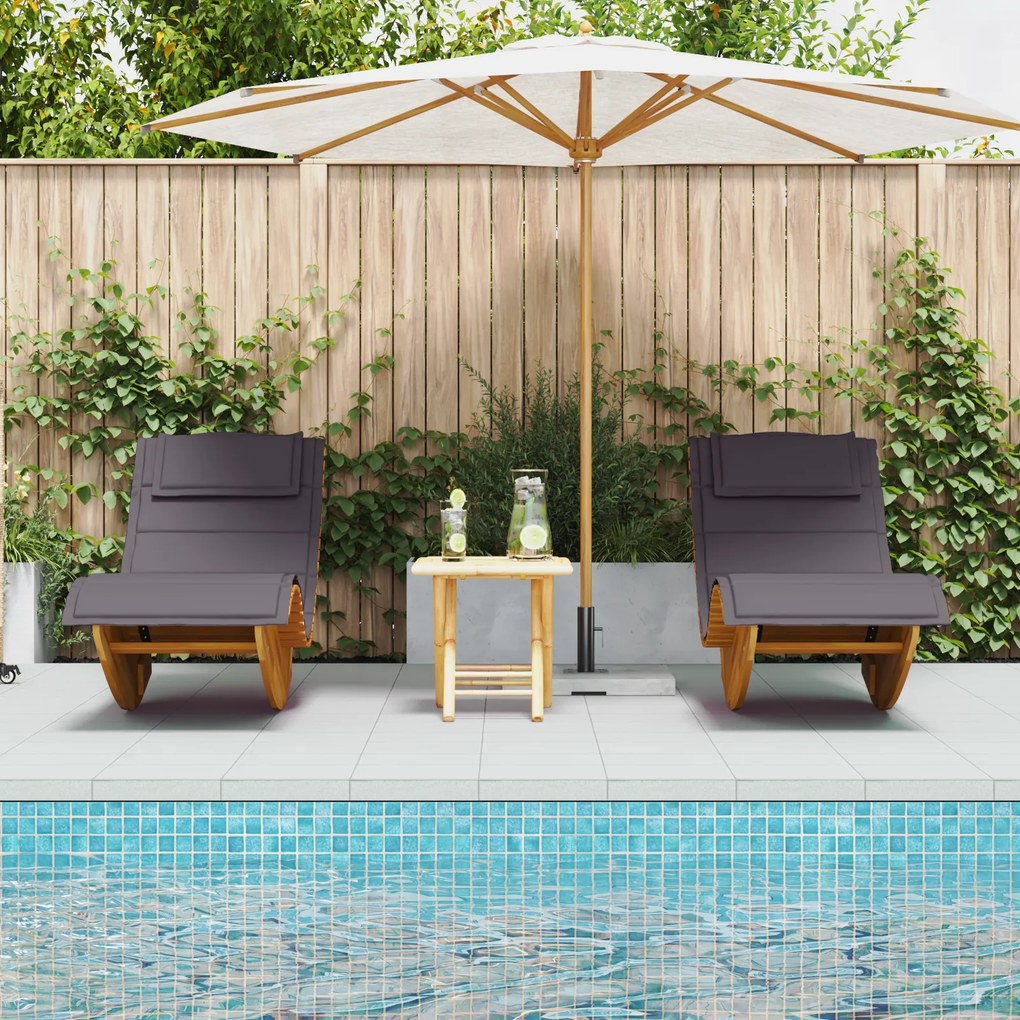 vidaXL Ξαπλώστρα 2 pcs Καφέ 60 x 154 x 74εκ Μασίφ ξύλο ακακίας