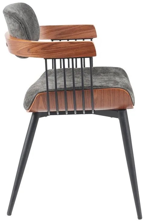 Καρέκλα - Πολυθρόνα Cameo μέταλλο μαύρο-καρυδί ξύλο-ανθρακί ύφασμα 53x49.5x75.5εκ 53x49.5x75.5 εκ.