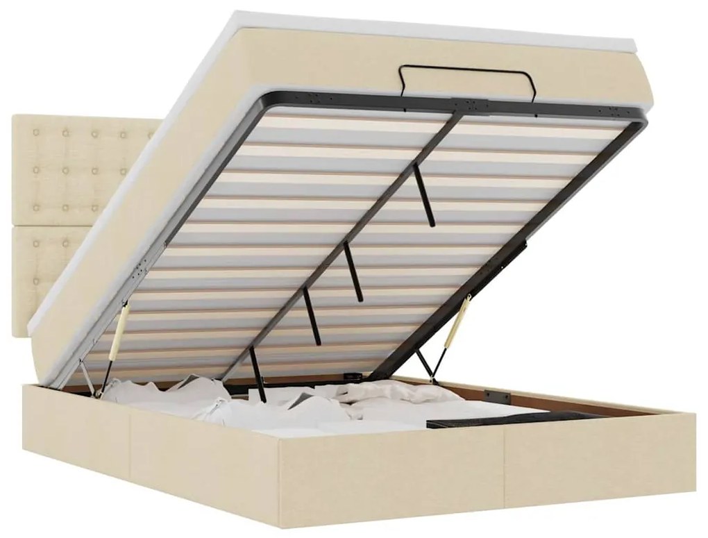 vidaXL Οθωμανικό κρεβάτι με στρώμα Cream 140x200cm ύφασμα