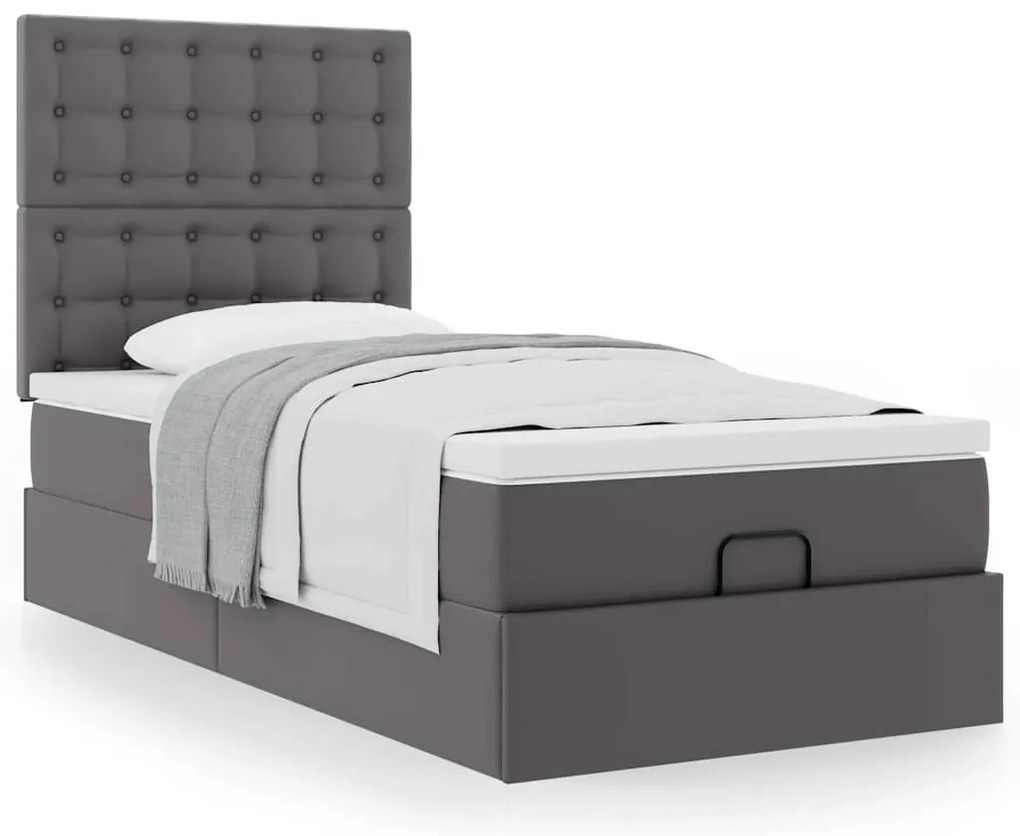 vidaXL Οθωμανικό κρεβάτι με στρώμα Γκρι 90x200cm Faux Leather