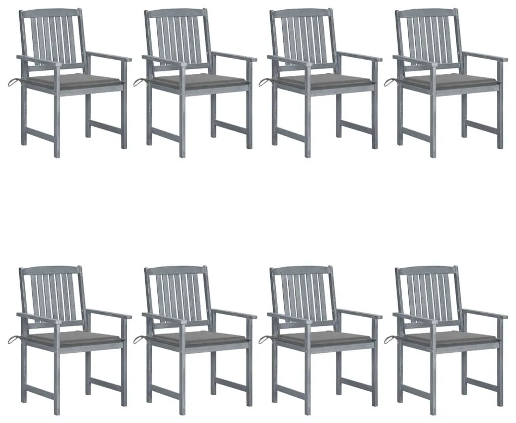 Καρέκλες Κήπου 8 τεμ. Γκρι από Μασίφ Ξύλο Ακακίας με Μαξιλάρια