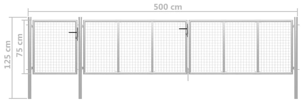 vidaXL Πόρτα Περίφραξης Κήπου Ασημί 500 x 75 εκ. Ατσάλινη