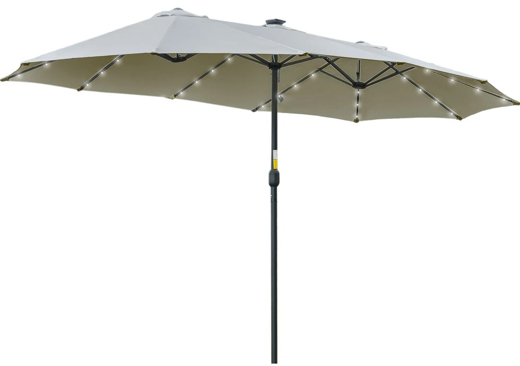 Ομπρέλα Outsunny με ηλιακό φωτισμό LED 4,5μ διπλή ομπρέλα κήπου ομπρέλα αγοράς ομπρέλα βεράντας οβάλ ανοιχτό γκρι+μαύρο