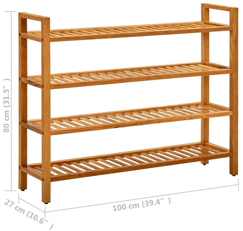 vidaXL Παπουτσοθήκη με 4 Ράφια 100 x 27 x 80 εκ. από Μασίφ Ξύλο Δρυός