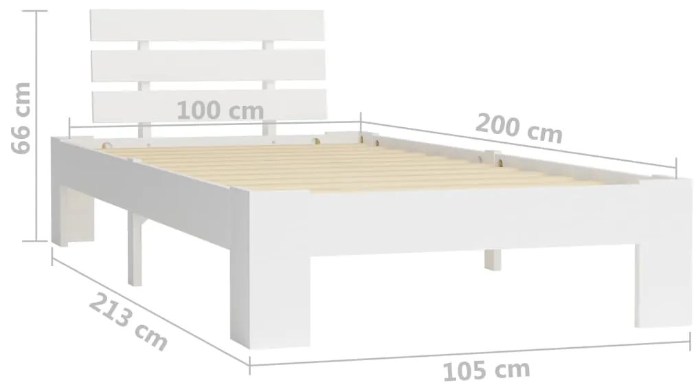 vidaXL Πλαίσιο Κρεβατιού Λευκό 100 x 200 εκ. από Μασίφ Ξύλο Πεύκου