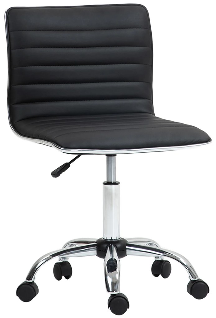 HOMCOM Ρυθμιζόμενη Καρέκλα Σαλονιού με Πλάτη, Περιστρεφόμενη Καρέκλα, Μέταλλο, Τεχνητό Δέρμα, 48 x 52 x 78-90 cm, Μαύρο