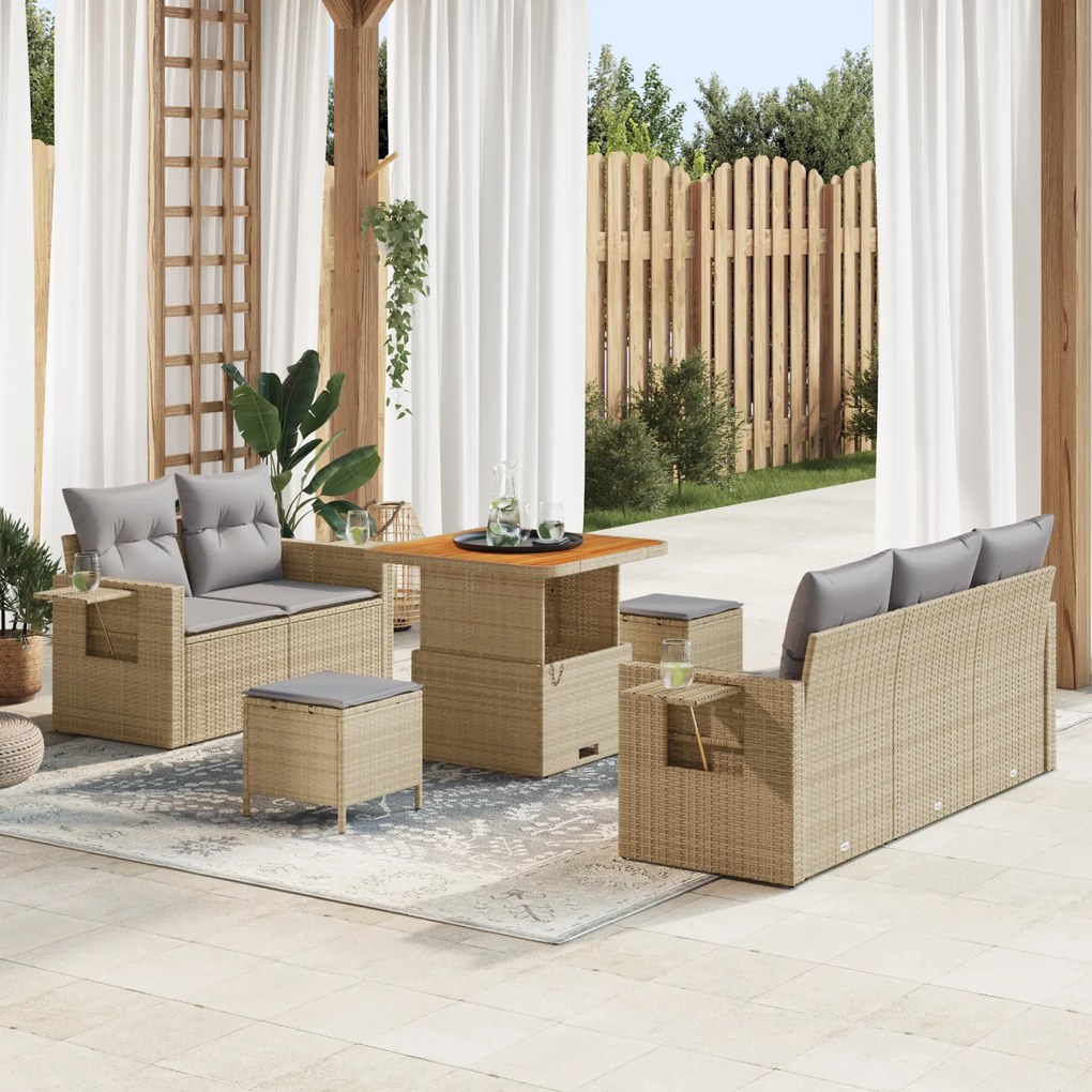 vidaXL Set καναπέ κήπου 8 τεμαχίων με μαξιλάρια μπεζ
