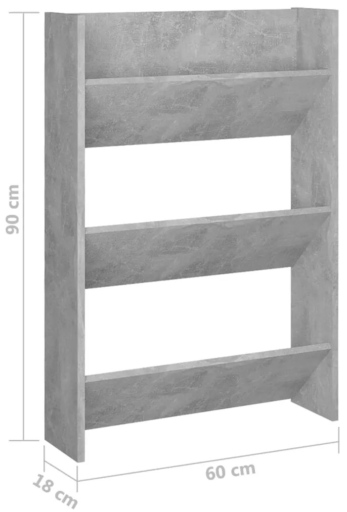 vidaXL Παπουτσοθήκη Τοίχου Γκρι Σκυρ. 60 x 18 x 90 εκ. από Μοριοσανίδα
