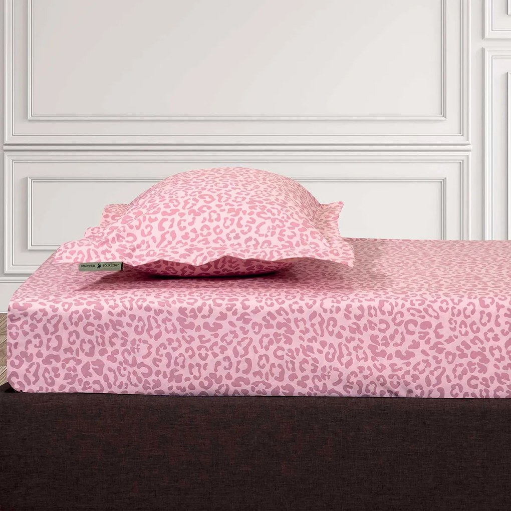Σεντόνι King Size Με Λάστιχο (180x200+35) Greenwich Polo Club Loft Leopard Ροζ