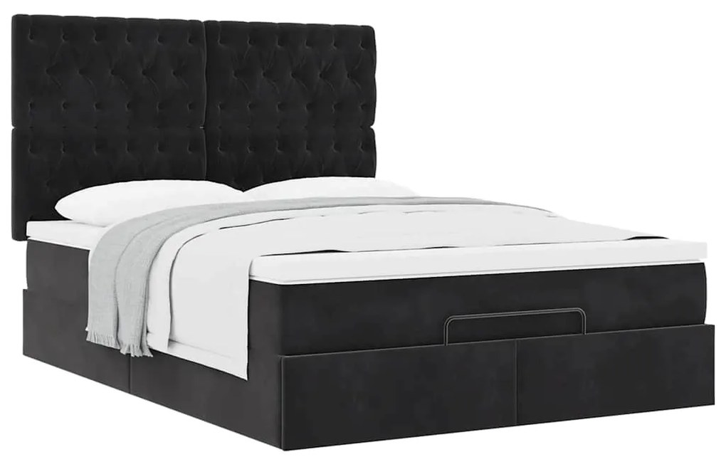vidaXL Οθωμανικό κρεβάτι με στρώματα Μαύρο 140x190cm Βελούδο