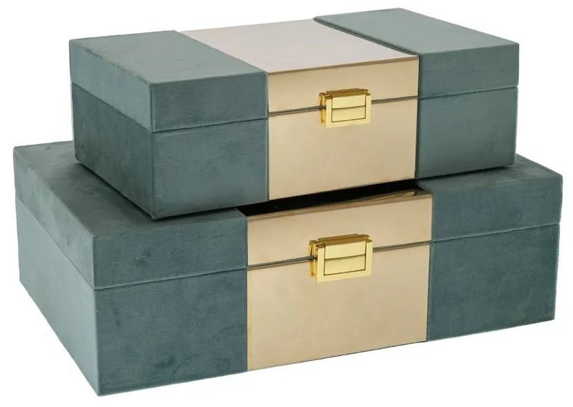 Κουτί Αποθήκευσης Σετ 2τμχ Βελούδινο Βεραμάν-Χρυσό 31,5x21x10,5εκ.-25x15x8εκ. iliadis 85324