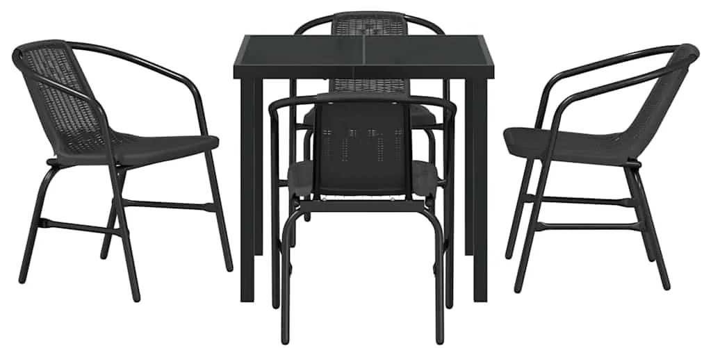 vidaXL Σέτ φαγητού για κήπο 5 pcs Μαύρο Χάλυβας με επίστρωση πούδρας