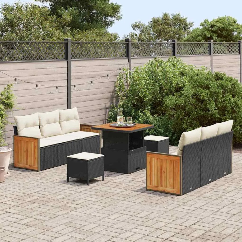 vidaXL Σετ Καναπέ Κήπου 9 pcs Μαύρο και κρεμ 80 x 80 x 71 cm