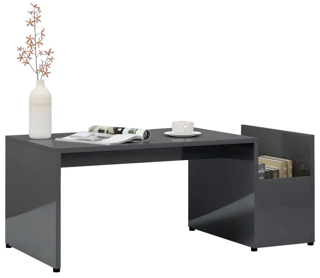 vidaXL Τραπεζάκι Σαλονιού Γυαλιστερό Γκρι 90x45x35 εκ. Επεξ. Ξύλο