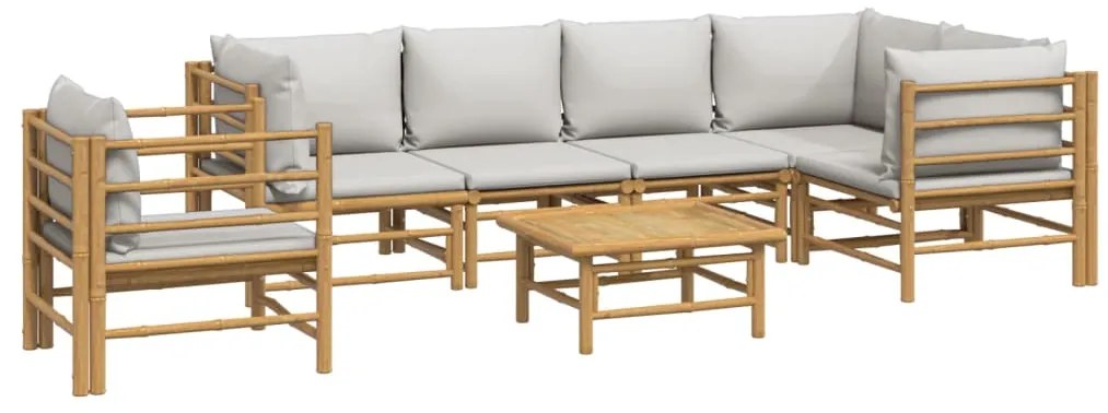 vidaXL Σαλόνι Κήπου Σετ 7 Τεμαχίων από Μπαμπού με Αν. Γκρι Μαξιλάρια