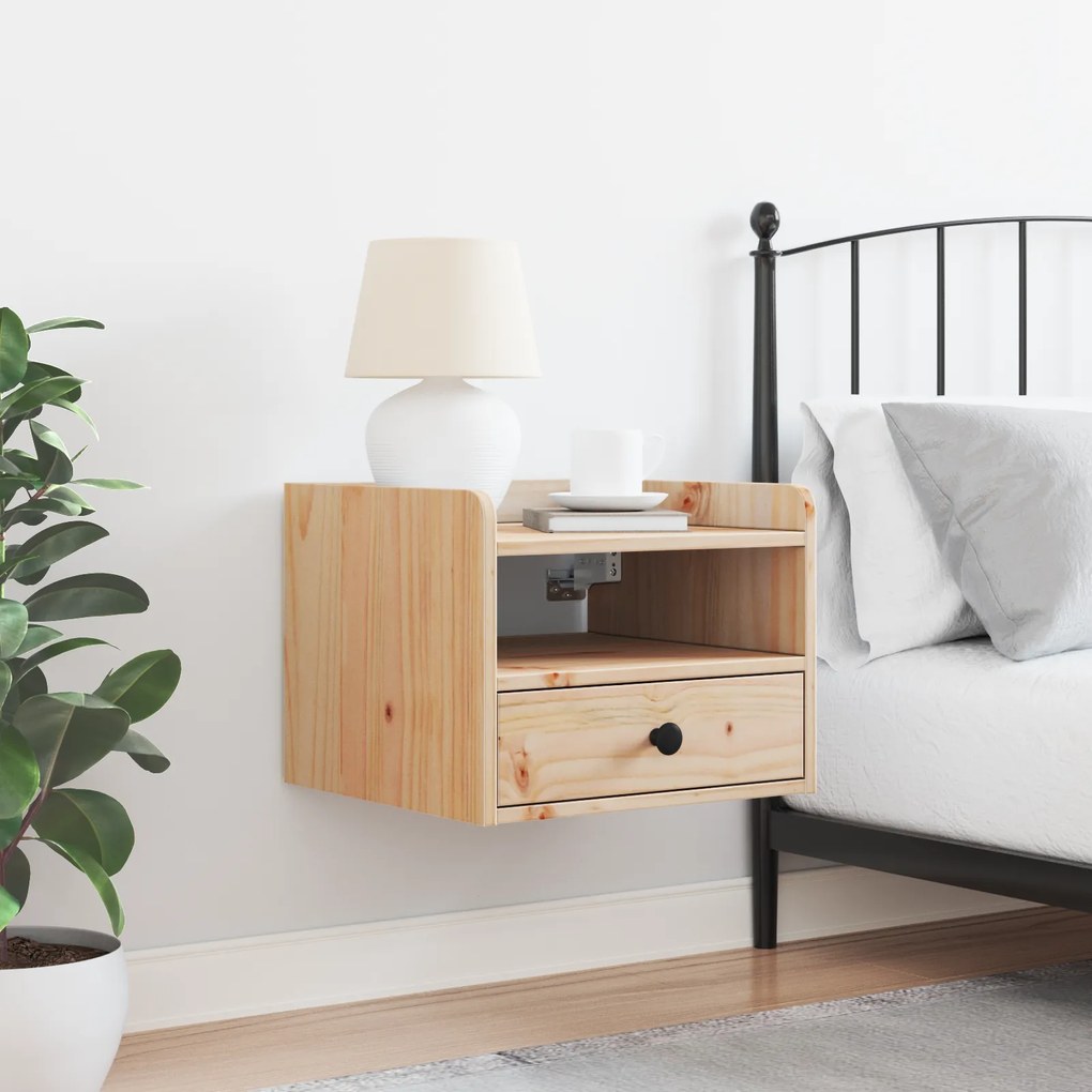 vidaXL Κομοδίνο με συρτάρι Επιτοίχιο Καφέ 38 x 36 x 29.5 εκ Συμπαγές ξύλο πεύκου