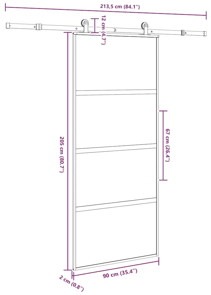 Συρόμενη πόρτα με σετ υλικού 90x205 cm από γυαλί&amp;Αλουμίνιο - Μαύρο