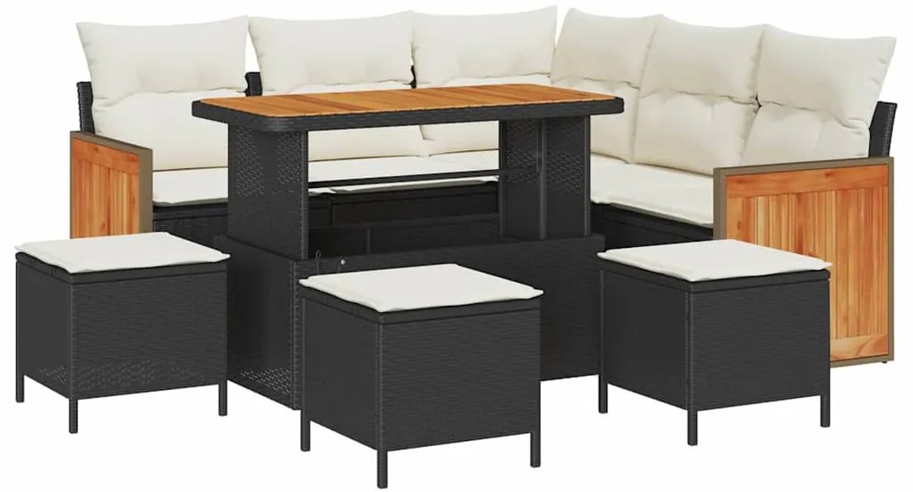 vidaXL Σετ Καναπέ Κήπου 9 pcs Μαύρο και κρεμ 110 x 55 x 71 εκ
