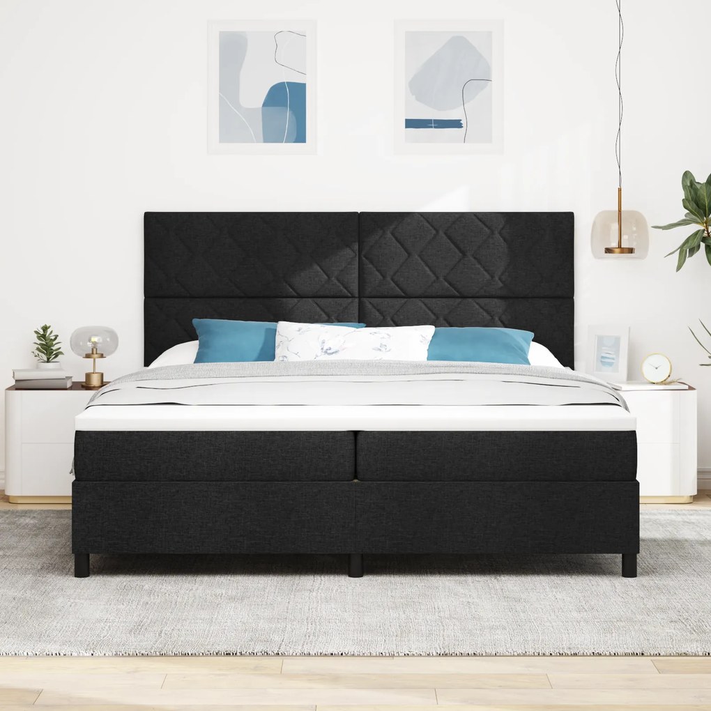 vidaXL Κρεβάτι με ελατήρια και στρώμα & LED Μαύρο 200x200 εκ. Υφάσματος