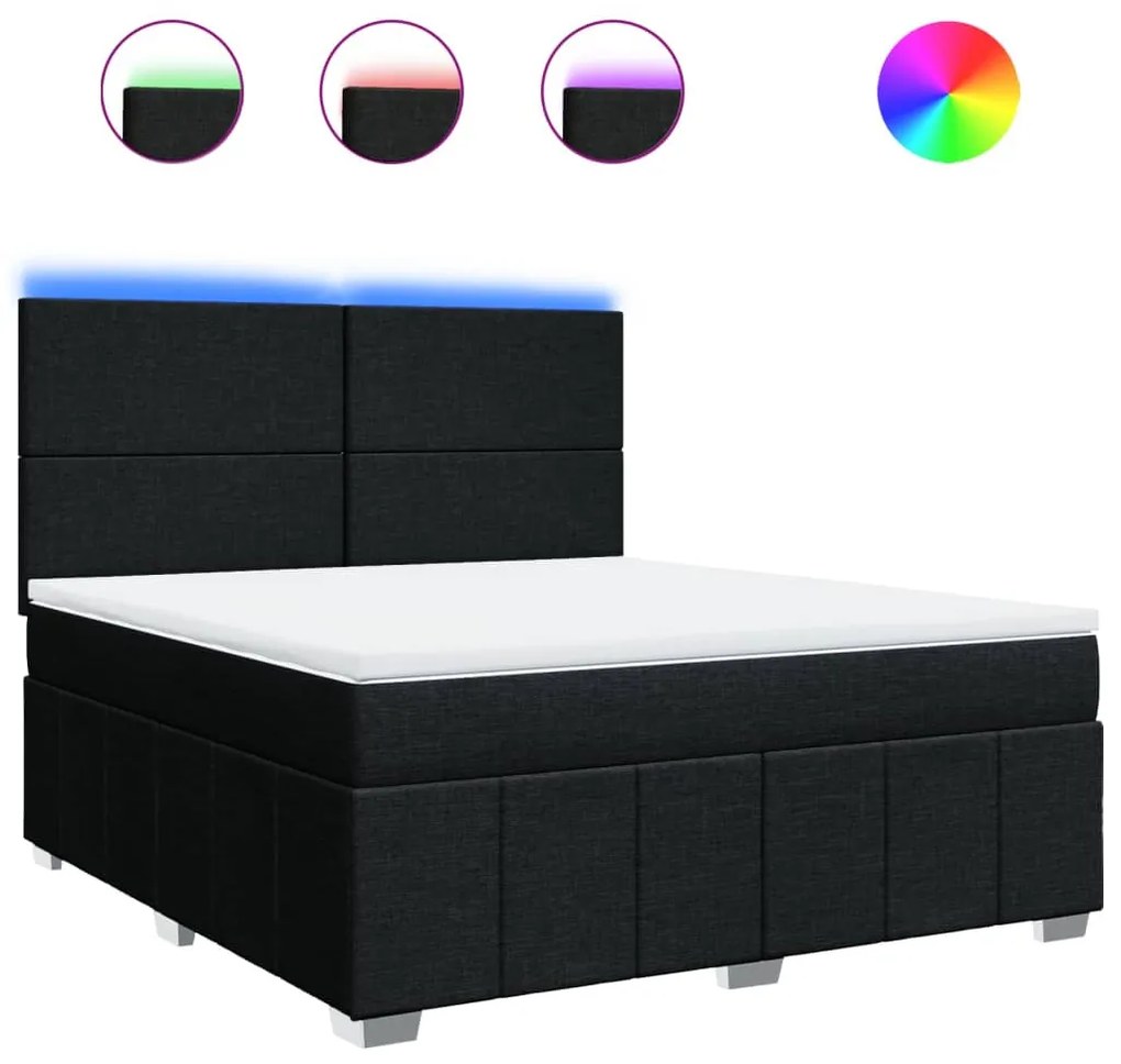 vidaXL Κρεβάτι Boxspring με Στρώμα Μαύρο 180x200 εκ. Υφασμάτινο