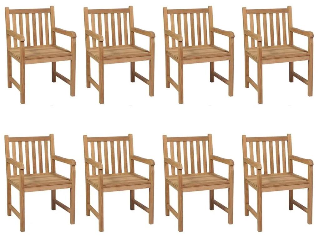 Καρέκλες Κήπου 8 τεμ. Μασίφ Ξύλο Teak με Λευκά Κρεμ Μαξιλάρια - Λευκό