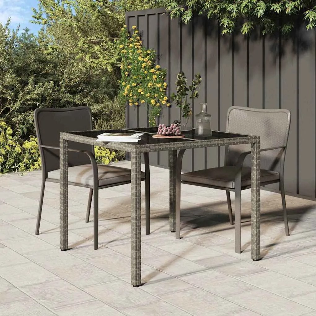 vidaXL Τραπέζι Κήπου για Φαγητό Γκρι 90 x 90 x 75 cm Πολυ ράταν