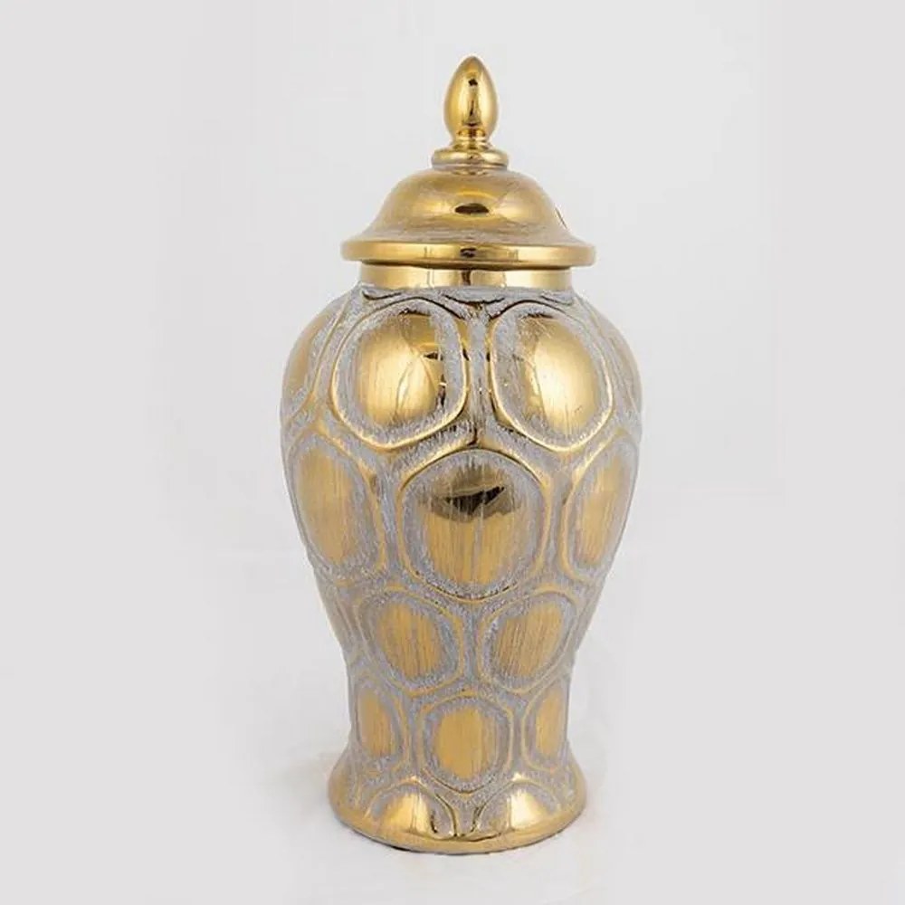 Βάζο Διακοσμητικό Με Καπάκι 752-20019 16x16x33,8cm Grey-Gold Estheti Home Κεραμικό