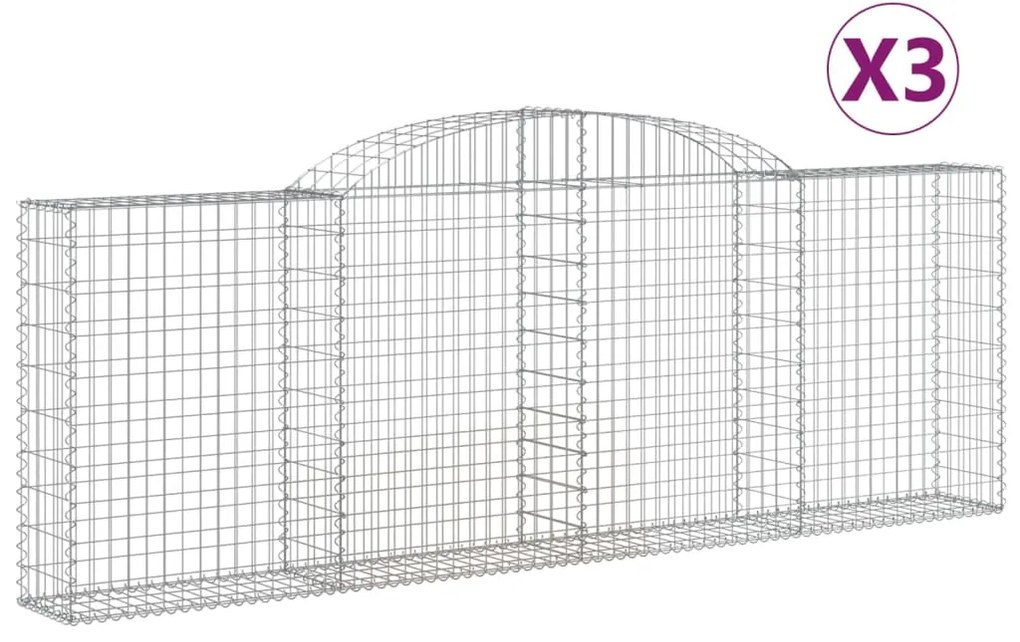 vidaXL Συρματοκιβώτια Τοξωτά 3 τεμ. 300x30x100/120 εκ. Γαλβαν. Ατσάλι