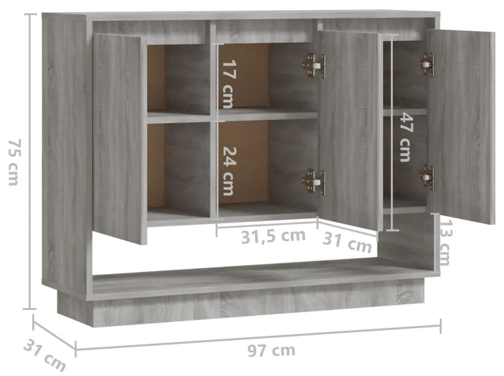 Ντουλάπι Γκρι Sonoma 97x31x75 εκ. από Επεξεργασμένο Ξύλο - Γκρι