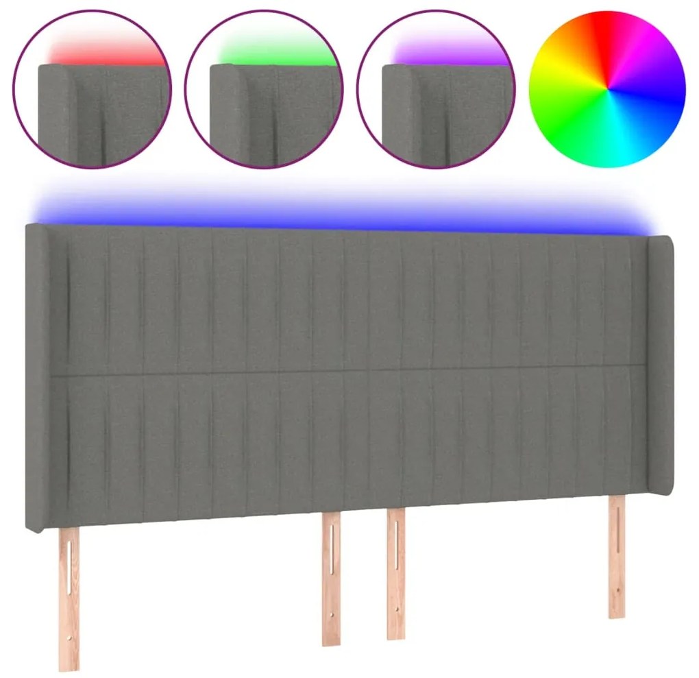 vidaXL Κεφαλάρι Κρεβατιού LED Σκούρο Γκρι 163x16x118/128εκ. Υφασμάτινο