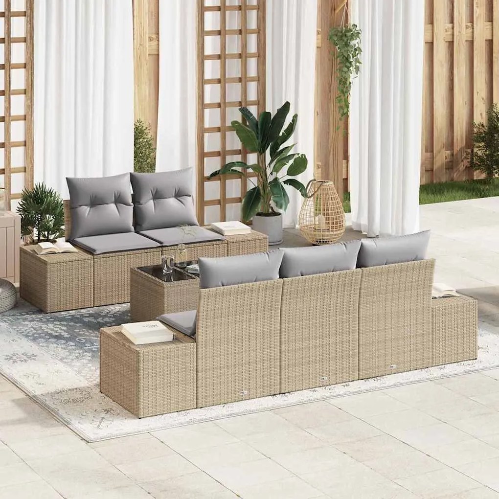 vidaXL Σετ Καναπέ Κήπου 6 pcs Μπεζ Πολυ ράταν