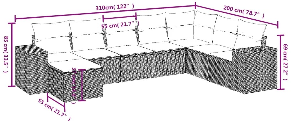 vidaXL Σετ Καναπέ Κήπου 8 τεμ. Μικτό Μπεζ Συνθετικό Ρατάν με Μαξιλάρια