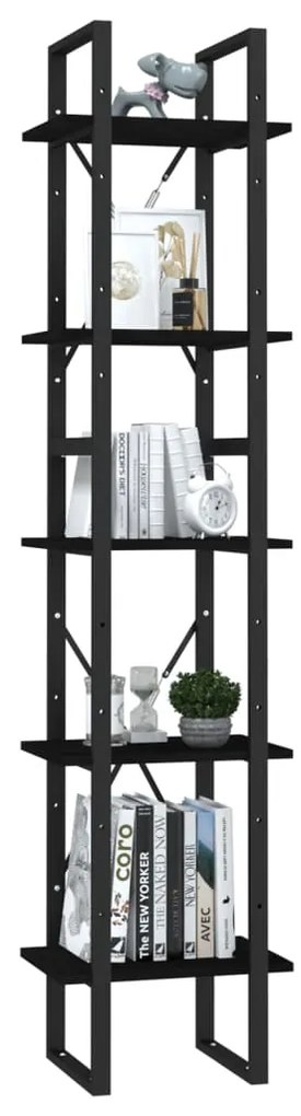 vidaXL Βιβλιοθήκη με 5 Ράφια Μαύρη 40 x 30 x 175 εκ. από Ξύλο Πεύκου