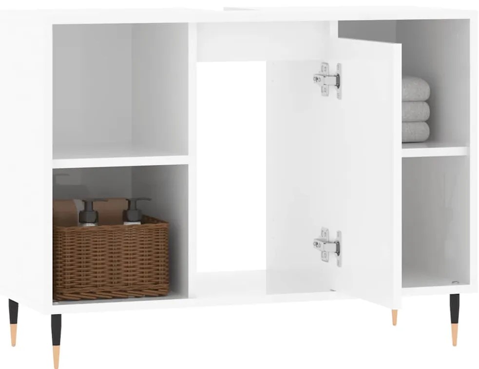 vidaXL Ντουλάπι Μπάνιου Γυαλ. Λευκό 80 x 33 x 60 εκ. από Επεξεργ. Ξύλο